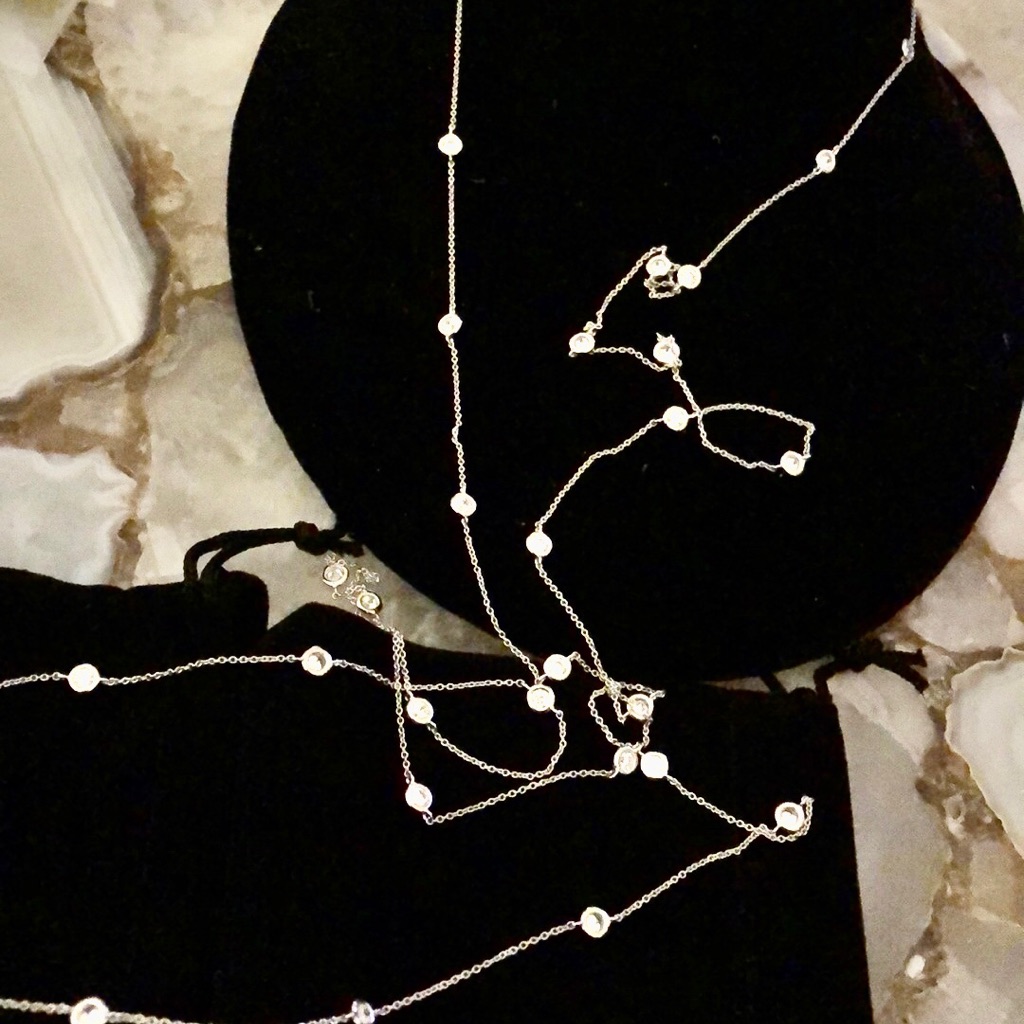 Longest 54 Cubic Zirconia Bezel Set Necklace-Nwt-Boutique 75$